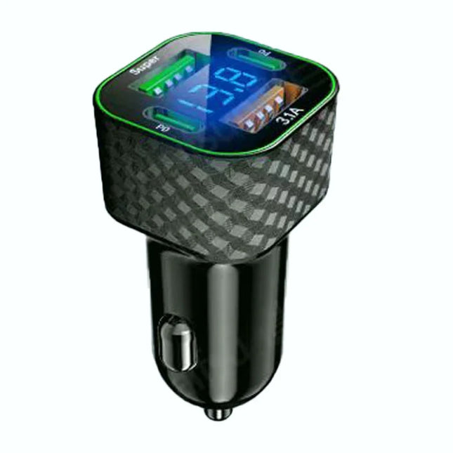 UYUXIO USB C Auto-Ladegerät Dual PD 4-in-1 mit Spannungsanzeige Super Schnelles Ladeadapter für iPhone Xiaomi Oppo Vivo Samsung