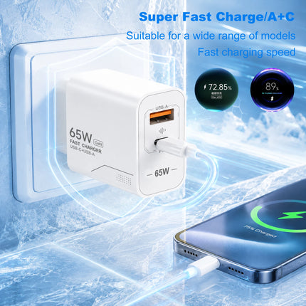 65W GaN USB-C Charger 2-Port Fast Charging Phone Charger Power Adapter For iPhone Samsung Xiaomi USB-C EU/US Plug - product i