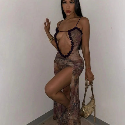 Summer Black Sheer Mesh Beach Dress Elegant Sexy Lace-Up Cardigan Slim Maxi Dress Long Sleeve Holidays Party