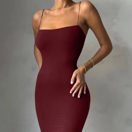 Summer New Strap Dresses Solid Sexy Women Streetwear Sheath Sleeveless Bodycon Dress Casual  Elegant Party Ankle-Length Dresses