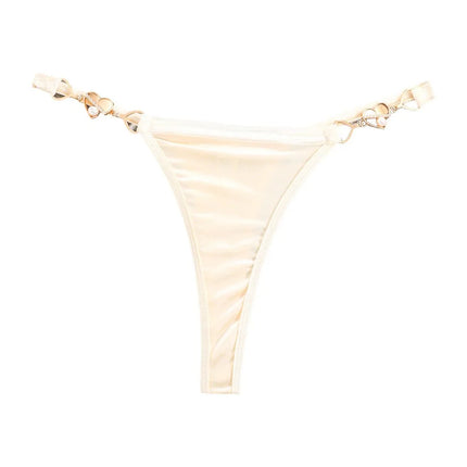 Sweet Low Waist Satin Silk Panties Cotton Crotch Heart Buckle Satin Underpants Briefs Lingerie Thin Belt Thong Gifts