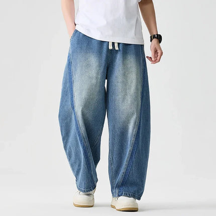 2026 Men Harajuku Denim Pants Men Casual High Street Slanted Pants Man Loose Hip Hop Wide Leg Pants Man Baggy Oversized Pants