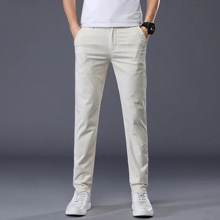 Summer Thin Men's Casual Pants Cotton 7 Colors Classic Style Elastic Straight Slim Fit Business Fashion Long Trousers Male