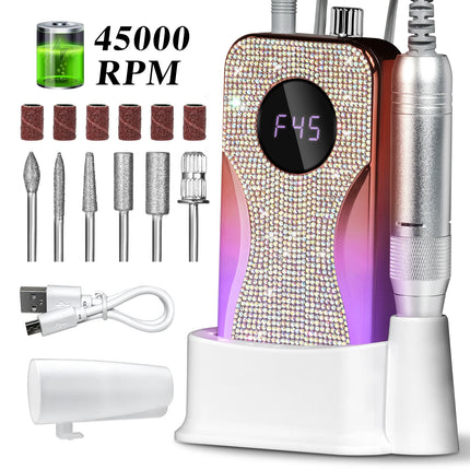 45000RPM Professional Electric Nail Drill Rechargeable Electric Portable Nail Sander File Low Noise for Manicure Salon