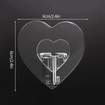 Heart Shape Transparent Hooks Non Punching Plastic Love Hangers Holder Self Adhesive Key Towel Multi-Purpose Hooks Storage Rack