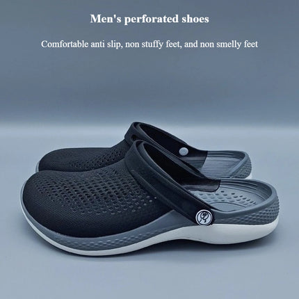 Men's New Summer EVA Mesh Flat Slides Closed Toe Odor Free Non Slip Thick Sole Outdoor Beach Dual Use Slip On Casual Sandals