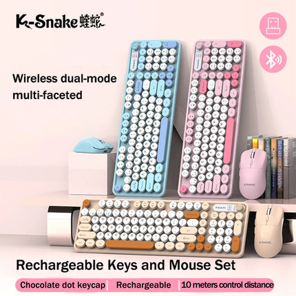 K-snake Wk300 Bluetooth Wireless Keyboard And Mouse Set Punk Keycap Mute With Volume Knob Computer Office Universal - product