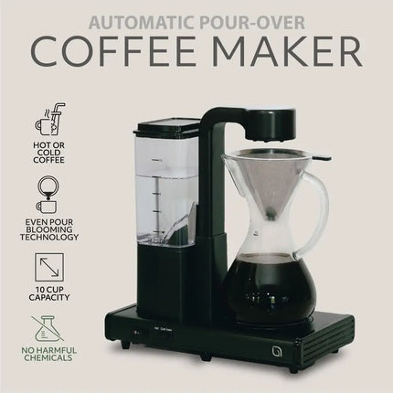 Automatic Pour Over Coffee Maker with Glass Carafe, Auto Shut-Off, Hot & Iced Coffee Compatible, Eco-Friendly Recycled Plastic