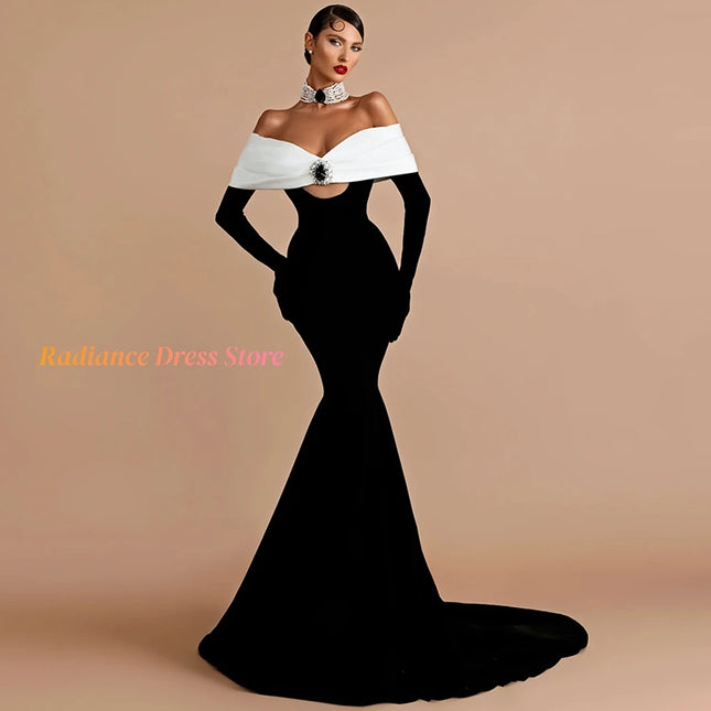 Kontrastfarbenes Kristall Meerjungfrau Abendkleid schulterfrei Ballkleider Maßgeschneiderter Luxus Hofschleppe Celebrity Kleider