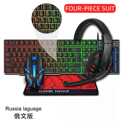 T-WOLF Thunderwolf TF880 Wired Keyboard, Mouse, Headphones and Audio Five-piece E-sports Game Enjoy Super Fast - product imag