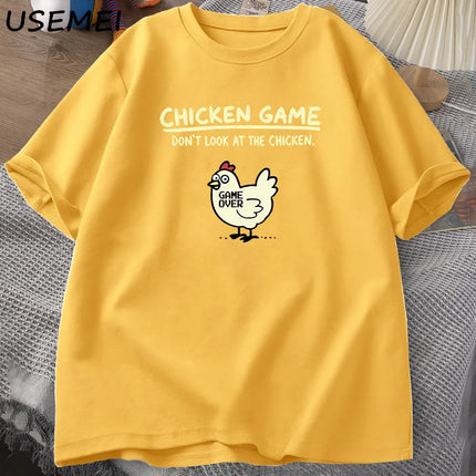 Chicken Game Don't Look At The Chicken Funny T Shirts Cotton Short Sleeve O Neck Graphic Tees Mens Designer Clothes Streetwear