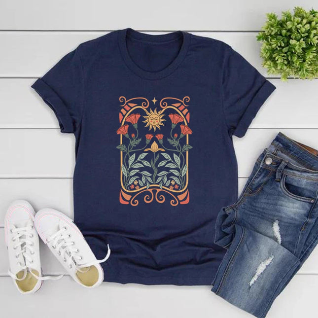 Boho Wildflowers T-Shirt Boho Blumen T-Shirt Damen Kurzarm T-Shirts Vintage Lässige Oberteile Blumen Natur Tee Damen Kleidung