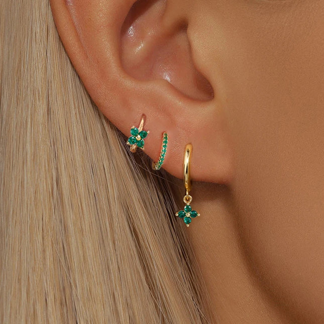 3PCS Trendy Stainless Steel Flower Drop Earring Set For Women Crystal Zirconia Dangle Earring Hypoallerg - product image 2