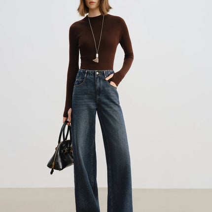 ZIQIAO 2025 New Blue Vintage Straight Leg Floor-Length Jeans for Women Brushed Soft Denim Pants High - product image 2