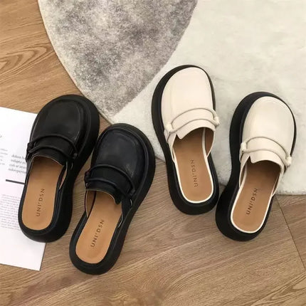 Fashion Retro Large Head Women's Slippers Thick Bottom Women's Bag Head Half Slippers Vulcanized Shoes