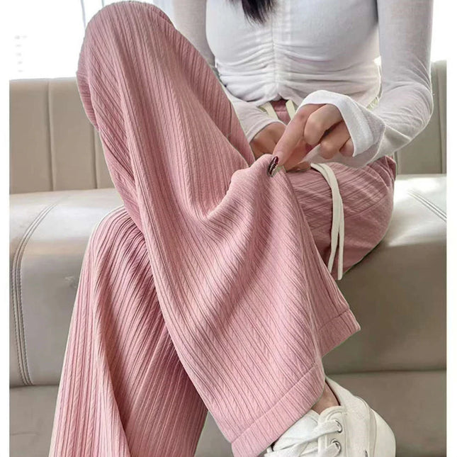 Summer Cool Ice Silk Straight Pants Women Fashion High Waist Wide Leg Trousers Female Solid Sagging - product image 2