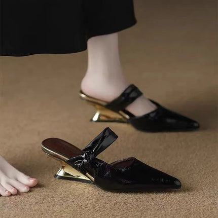 Absolutely Beautiful Slip-on Pointed Toe Sandals for Women, Outdoor Half-slippers, 2026 Summer French-style High-heeled Sandals