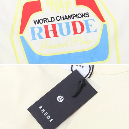 Black Vintage RHUDE Racing Laurel Wreath T-shirt R Logo Grand Prix Crew Neck Cotton RHUDE Casual Streetwear Short Sleeve Top Tee