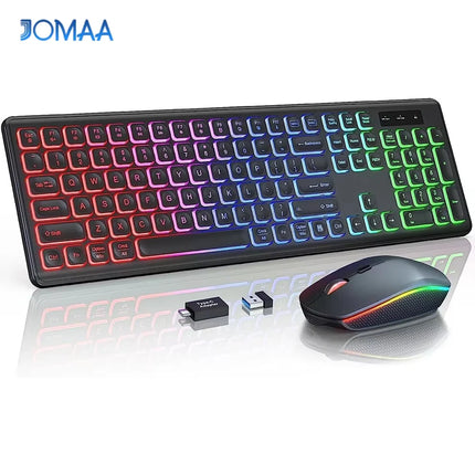 JOMAA 2.4G Wireless Keyboard Mouse Combo RGB Backlit Rechargeable Full-Size Ergonomic Type-c Wireless Keyboard - product imag