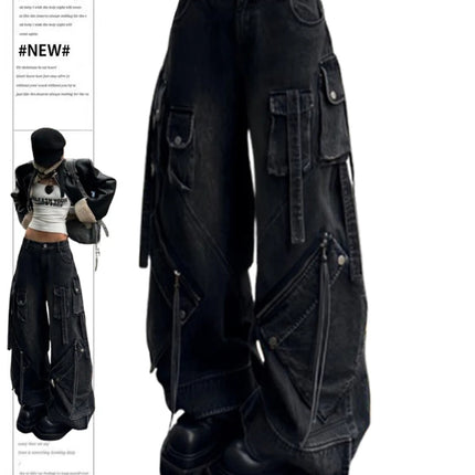 Women's Black Gothic Baggy Cargo Jeans Harajuku Oversize Denim Trousers Y2k 90s Vintage 2000s Emo Jean Pants Trashy Clothes 2024