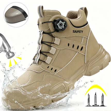 Men Steel Toe Safety Work Boots Anti-smash Puncture Proof Kevlar Midsole Waterproof Lightweight Industrial Shoes Rotary Buckle