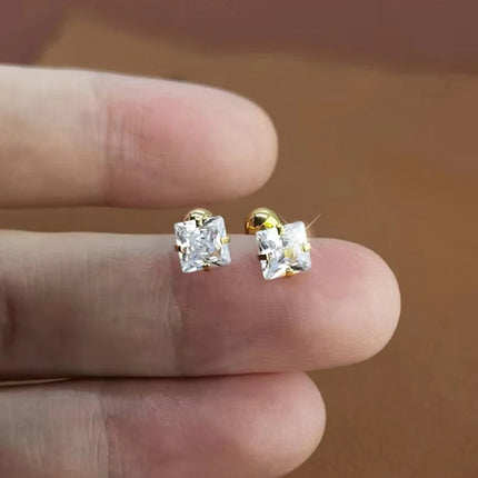 1 Pair 3/4/5/6/7/8mm Simple Shiny Stainless Steel Square Cubic Zirconia Square Stud Earrings for Men Women Ear Accessories Gift