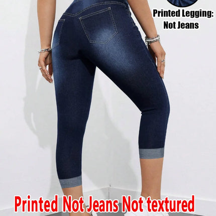 2007 [Printed Pants - Not Denim Fabric] Printed Legging - Not Denim Fabric Women's Imitation Denim Capri Pants Summer Blue