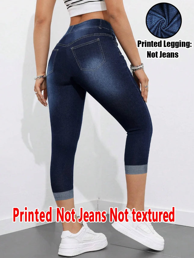 2007 [Printed Pants - Not Denim Fabric] Printed Legging - Not Denim Fabric Women's Imitation Denim Capri - product image 2