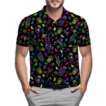 Retro 80s 90s Pattern Men's Golf Polo Shirt Summer 3d Printing Lapel Shirt Street Loose Short Sleeve Tops Button Tee Shirts
