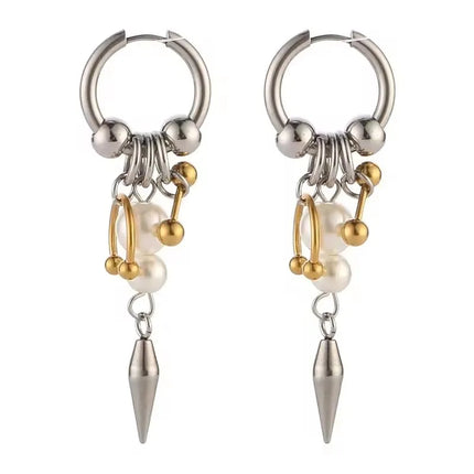 Y2K Spike Rivet Ball Pearl Hoop Earrings for Women Stainless Steel Punk Pointed Drop Earrings Gothic Jewelry Accessories