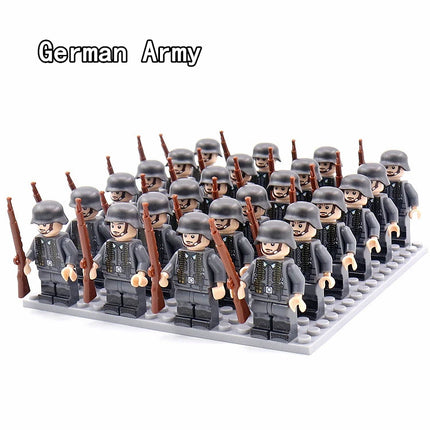 WW2 24pcs/Lot Military Soldiers Building Blocks Set Weapons Soviet US UK China France Army Action Figures Bricks Toys Kids Gifts
