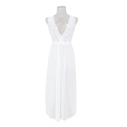 Sheer Mesh Fairy Nightdress for Girls Long Sexy Sleepwear Gown with Jacquard Lace Trim Whimsical Home Lounge Set for Women