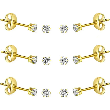1 Pair Tiny Women Girls 14K Gold Plated Round Ball Stud Earrings Surgical Stainless Steel Earrings Set 2-6MM