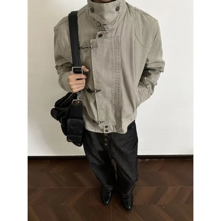 Unisex Turn Down Collar Jacket American Retro Short Workwear Coat Autumn Streetwear Casual Loose Fit Outerwear Man Harajuku New