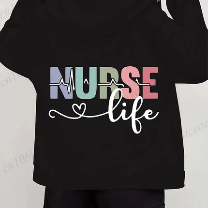Women's Autumn Winter Hoodies Stethoscope EKG printed zipper Hooded Jackets Nursing Zipper Pocket Sweatshirt Nurse Life Outwear