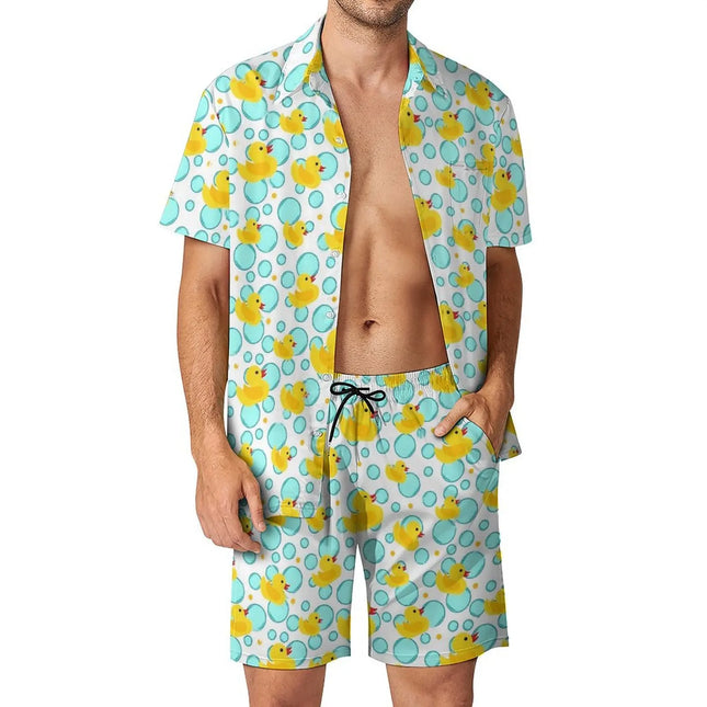 Pato de Goma Amarillo de Verano Impreso en 3D Conjuntos de Camisa para Hombre Camisa de Manga Corta Pantalones Cortos de Playa Grandes Ropa de Trajes Hawaianos de Streetwear