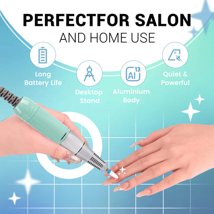 Professional Nails Drill Machine - Electric, Cordless, 35000 RPM, HD Display for Salon & Home Use (Handpiece - Mermaid)