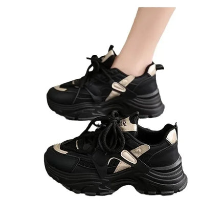 Women's Fashionable Dad Shoes Leather Upper Thick Bottom Casual Sports Shoes Spring Autumn New Style Breathable Lightweight