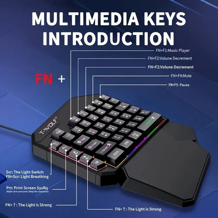 2 In1TF900 Gaming Keyboard and Mouse Set Ergonomic Wireless Gaming Keyboard 7 RGB Backlighting, for PUBG Mobile - product ima
