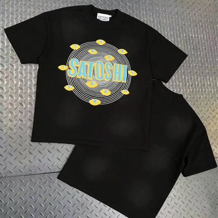High Street Retro Hip-Hop Satoshi Nakamoto T Shirt Men Women Classic Letter Print Wash loose Casual plus size Short-Sleeve Tees