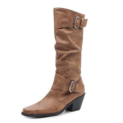 Big size 43 High Quality Wasteland Vintage Brown Maillard style Boots Retro Black Height increased Shoes Women Knee High Boots