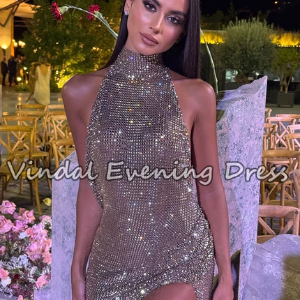 Vindal Sexy Sleeveless Backless Long Evening Dress High Slit Women's Celebrity Party Club Black Girl's Birthday Dress Customized