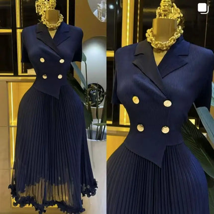 Miyake Hot-selling Pleated Dress 2025 New Summer Dress Women's Fashionable Foreign Style Fake Two-piece Waist Pleated Dress