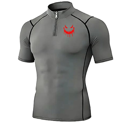 Men's Quick Dry Breathable Quarter Zip Polo Shirts Slim Fit Stretch Short Sleeve Stand Collar Workout Training Sport GYM