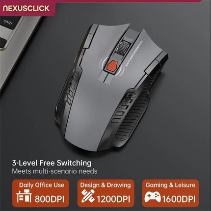 NEXUSCLICK Wireless Optoelectronic Mouse,1600DPI 6 Silent clicks Game&Craft Gift Mice in Stock USB Receiver for - product ima