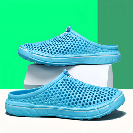Light blue perforated slip-on clogs