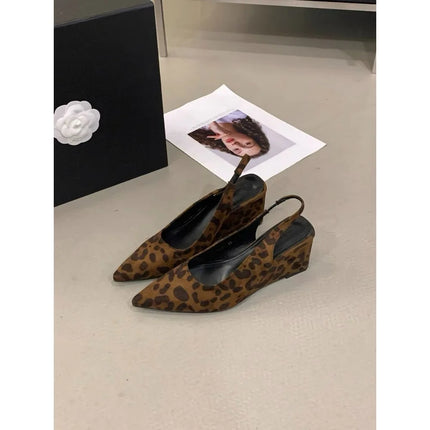 Summer Cover Toe Women Leopard Sandals Fashion Wedges Heel Slingback Mule Ladies Party Dress Pumps Shoes Zapatos De Mujer