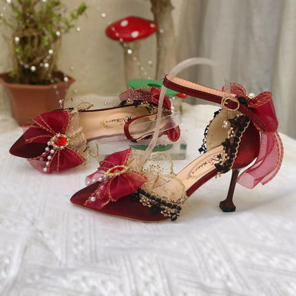 Elegant Pointed Toe Women's High Heels Luxury Bow Wedding Shoes Bride Pumps Mary Jane Shoes Kawaii Girl High Heels Women's Shoes