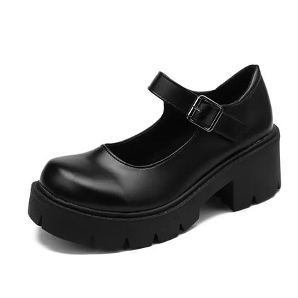 Platform Shoes for Women Mary Jane Shoes Concise Lolita Black Heeled Shoes Student College Sweet Medium Heel Women Single Shoe