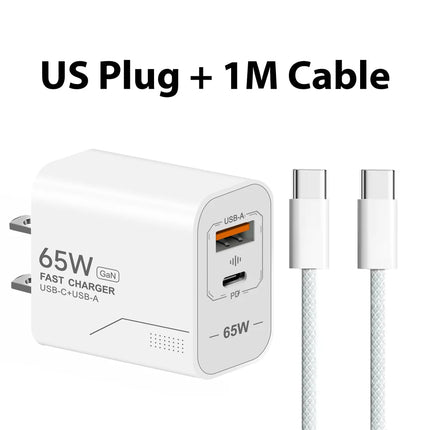 65W GaN USB-C Charger 2-Port Fast Charging Phone Charger Power Adapter For iPhone Samsung Xiaomi USB-C EU/US Plug - product i